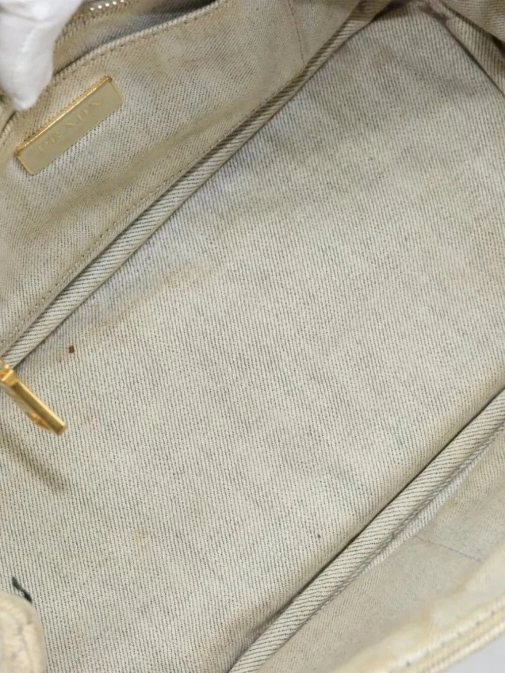 PRADA Canapa PM Hand Bag Canvas 2way Gray Gold Auth ti3731 - Picture 14 of 16